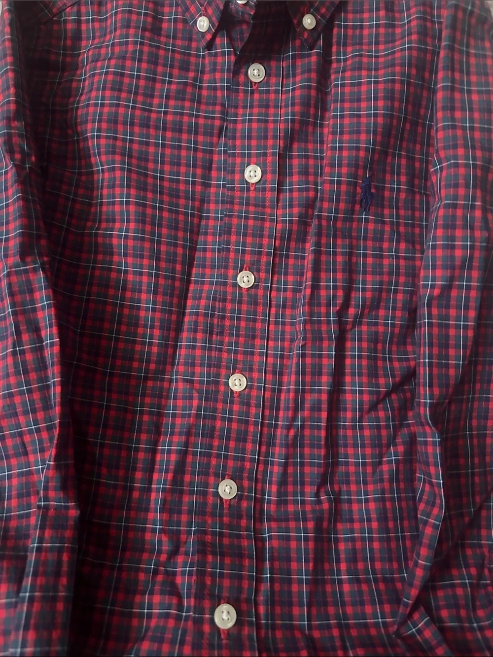 Ralph Lauren Red and Navy Plaid Button-Down Shirt